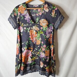 Johnny Was 100% Silk Floral‎ Scalloped Edge Tunic sz XS